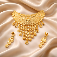 Grand Floral 24K Gold Plated Traditional Choker Necklace Set with Earrings