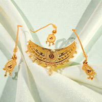 Classic Bridal 24K Gold Plated Choker Necklace Set with Earrings & Maang Tikka