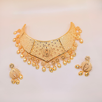 Elegant Geometric 24K Gold Plated Traditional Choker Necklace Set with Earrings