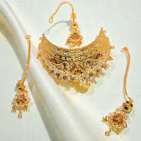 Royal Traditional 24K Gold Plated Choker Necklace Set with Matching Earrings & Maang Tikka
