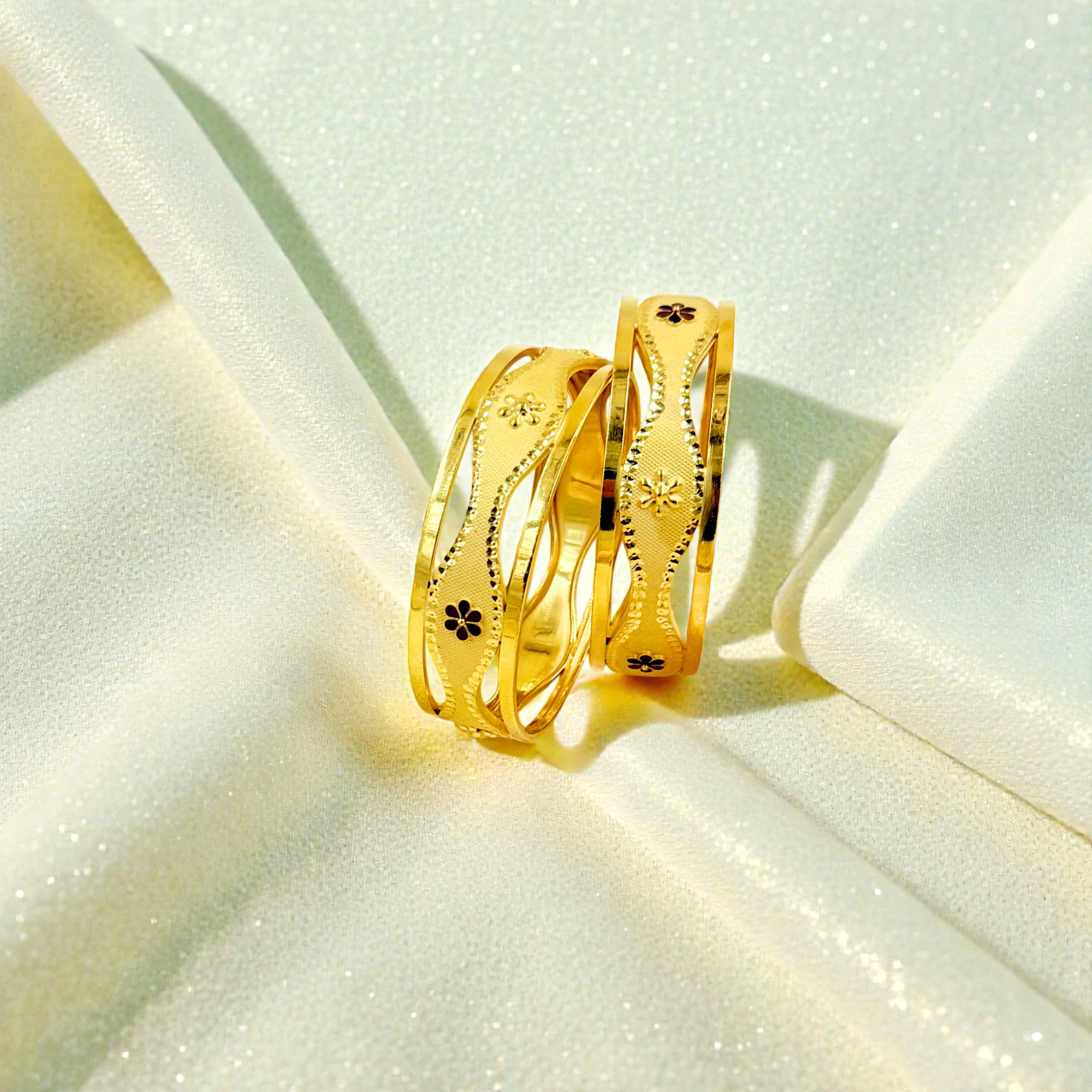Elegant Floral Wave 24K Gold-Plated Women’s Bangles Set – SAI HANDA BANGLES