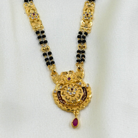 24K Gold Plated Traditional Designer Mangalsutra with Black Beads & Royal Antique Pendant