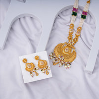 24K Gold Plated Designer Pendant Set | Elegant Beaded Necklace with Heavy Statement Pendant