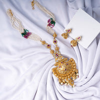 24K Gold Plated Designer Pendant Set for Women | Elegant Beaded Necklace with Pearl Drop Pendant