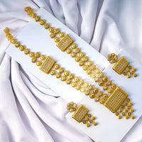 24K Gold Plated Designer Long Set | Elegant Geometric Long Haar Jewellery
