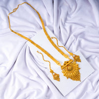 24K Gold Plated Designer Long Set | Elegant Fan Design Pendant Long Haar
