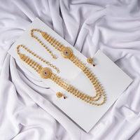 24K Gold Plated Traditional Toda Set with Multi-Layer Beads & Matching Earrings