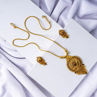 24K Gold Plated Traditional Kanthi Pendant Necklace Set with Earrings