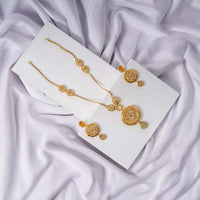24K Gold Plated Traditional Round Motif Kanthi Pendant Necklace Set with Earrings