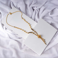 24K Gold Plated Kanthi Necklace with Black Beads & Designer Pendant