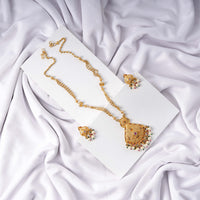 24K Gold Plated Designer Kanthi Pendant Necklace Set with Earrings