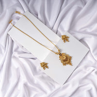 24K Gold Plated Traditional Motif Kanthi Pendant Necklace Set with Earrings