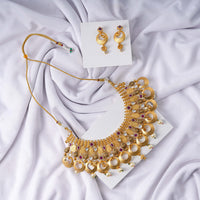 24K Gold Plated Designer Necklace Set | Heavy Collar Style Jewellery with Coin & Stone Detailing