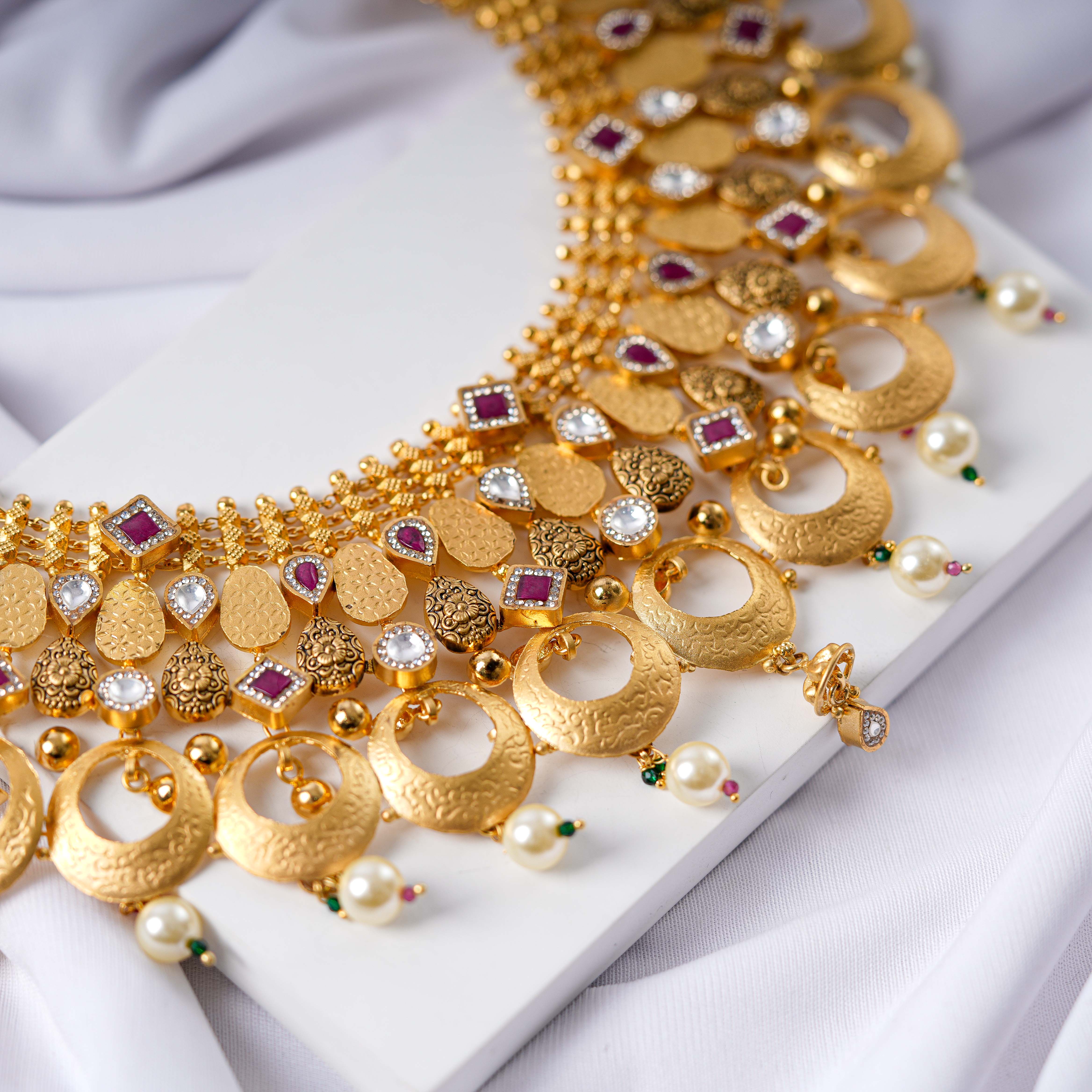 24K Gold Plated Designer Necklace Set | Heavy Collar Style Jewellery w ...