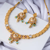 24K Gold Plated Designer Necklace Set| Elegant Short Necklace with Matching Earrings
