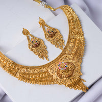 24K Gold Plated Designer Necklace Set for Women | Elegant Collar Style Necklace with Center Motif Design