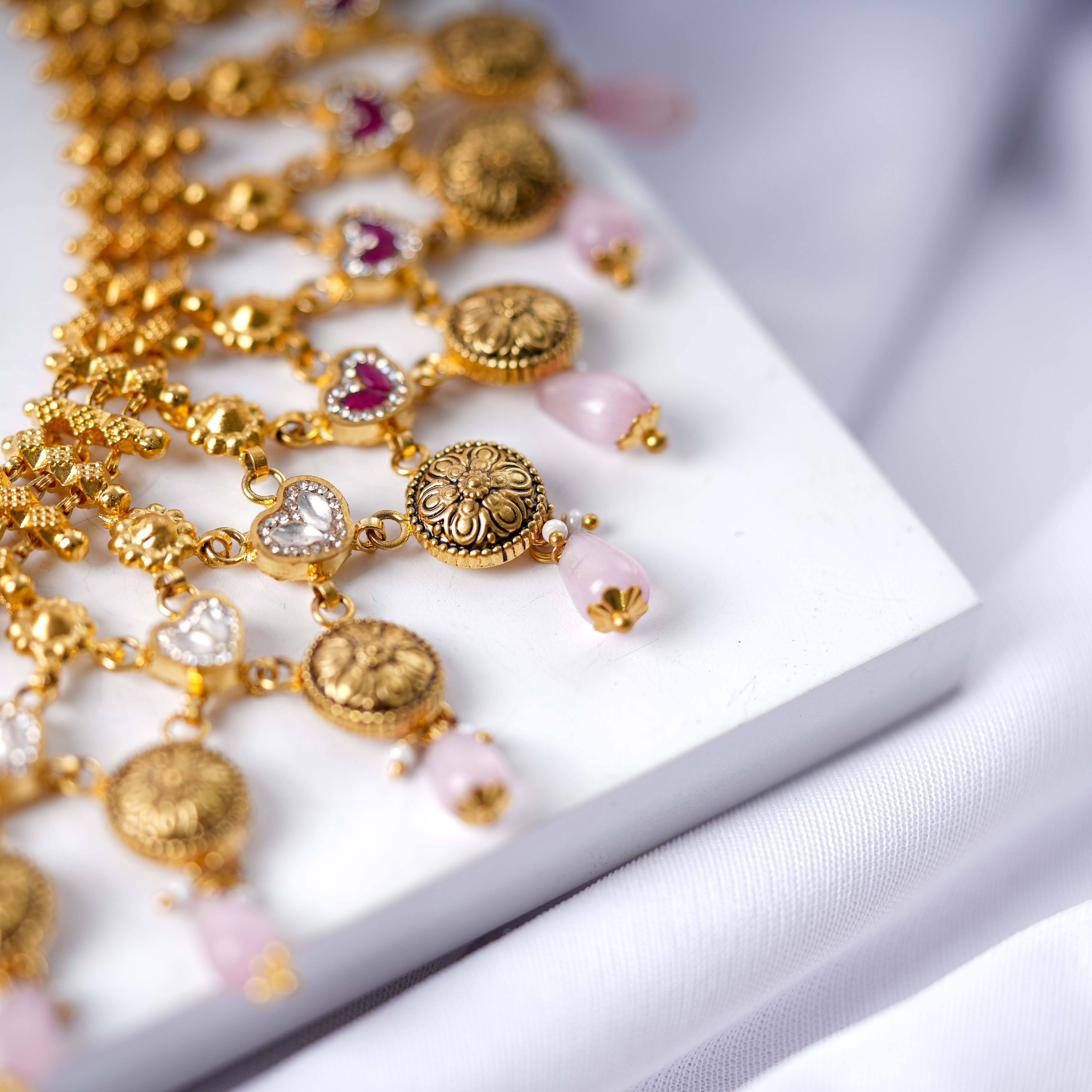24K Gold Plated Designer Necklace Set | Elegant Heart Design Collar St ...