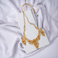 24K Gold Plated Designer Necklace Set | Elegant Traditional Necklace with Detailed Motif Design