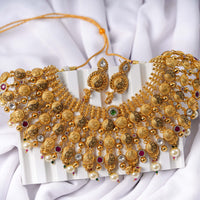 24K Gold Plated Designer Necklace Set | Heavy Traditional Collar Style Jewellery