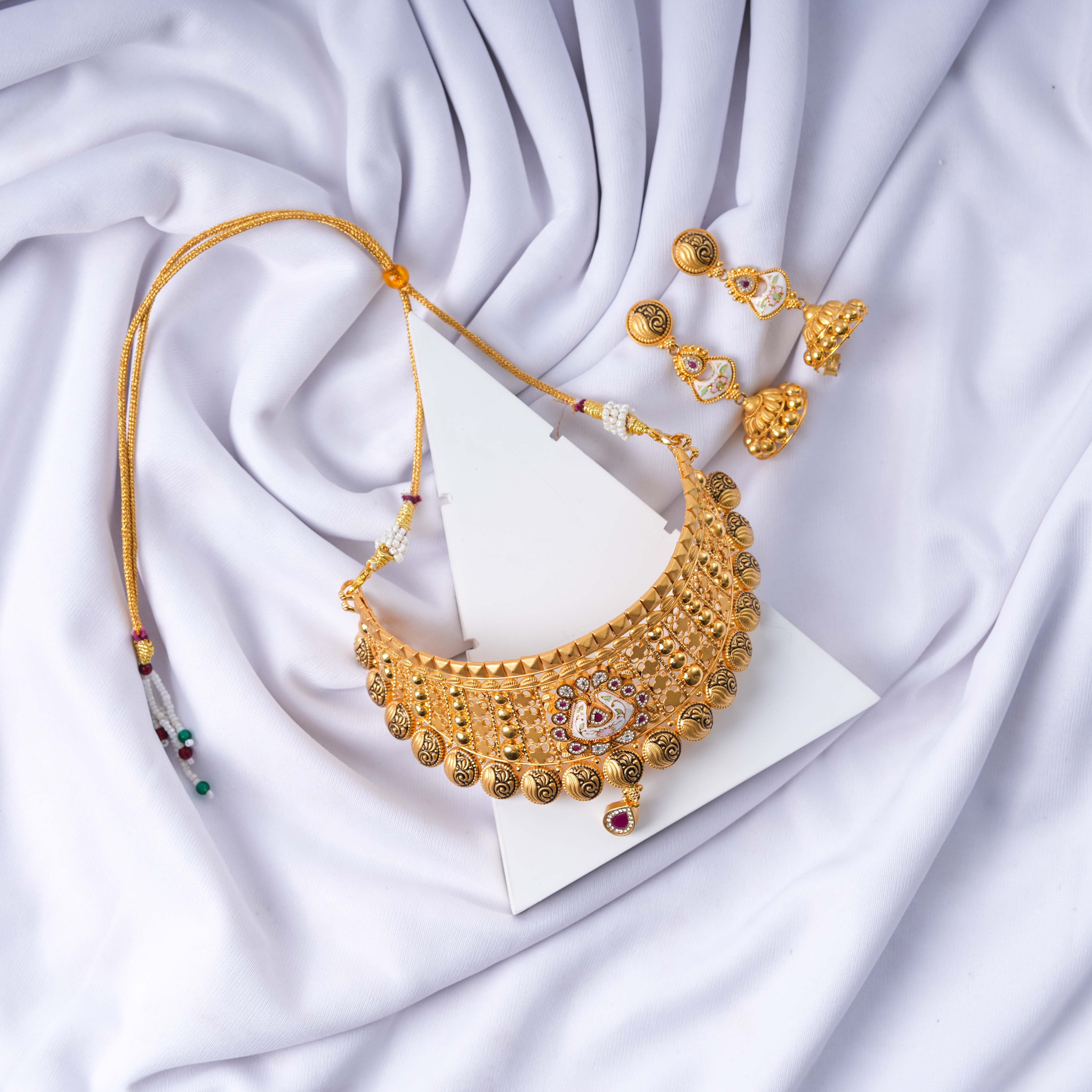 24K Gold Plated Traditional Design Choker Set with Earrings – SAI HANDA ...