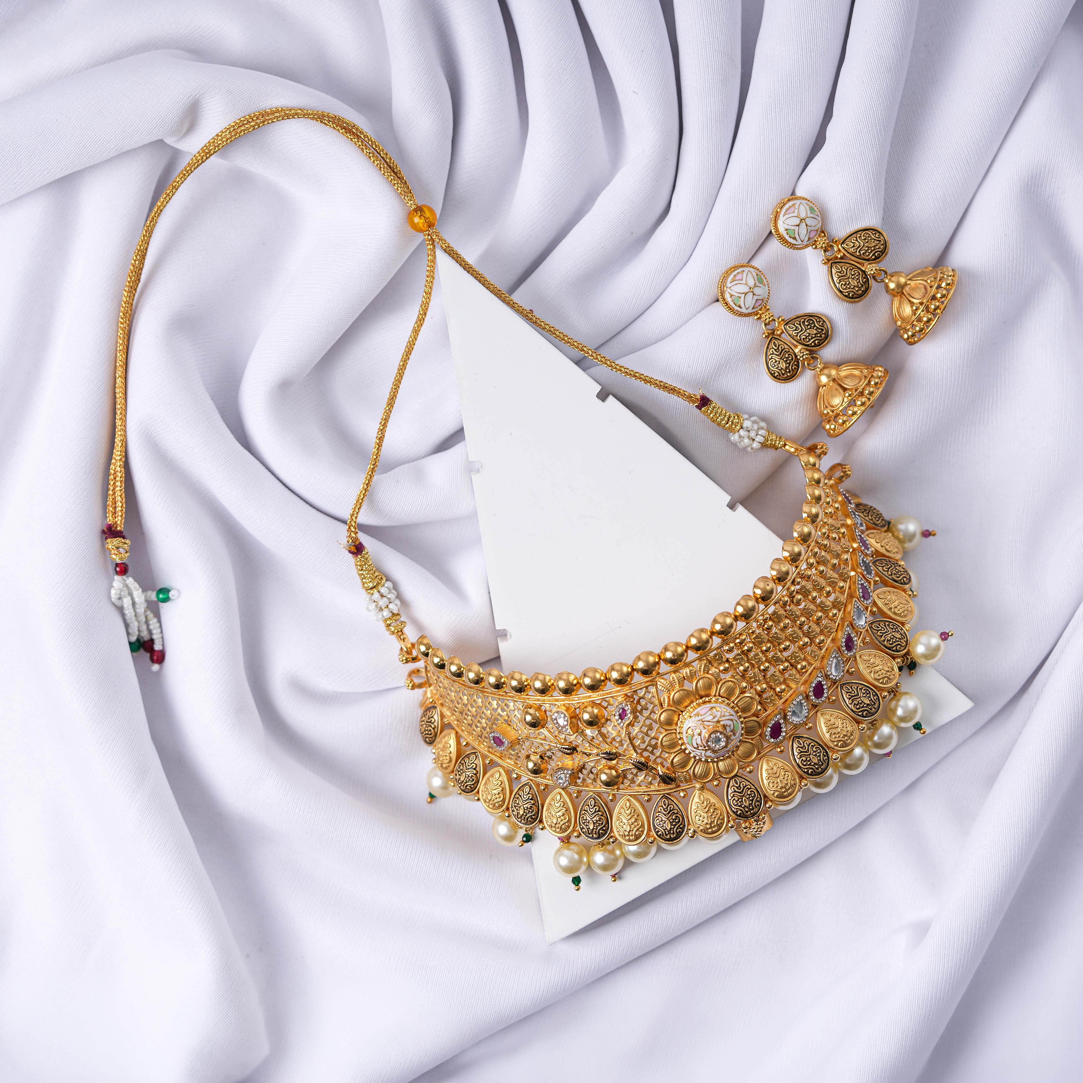 24K Gold Plated Traditional Choker Set with Earrings – SAI HANDA BANGLES