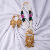 24K Gold Plated Designer Pendant Set | Elegant Beaded Necklace with Antique Statement Pendant